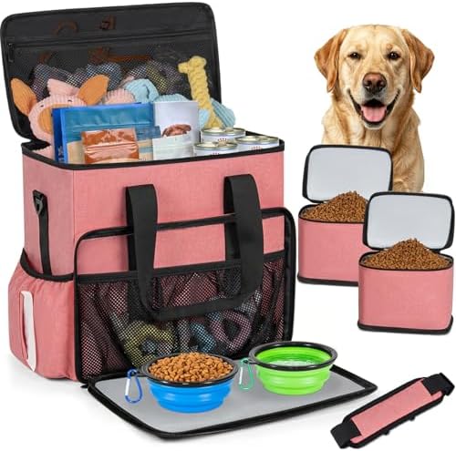 TORIBIO Large Dog Travel Bag for Supplies with Food Bowl