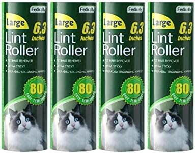 Fedicelly Large Lint Rollers Pet Hair Extra Sticky Refills,Mega Value Set 6.3 inches Wider with 320 Sheets for Cat and Dog Hair Removal,80 Sheets Per Roller (Pack of 4)