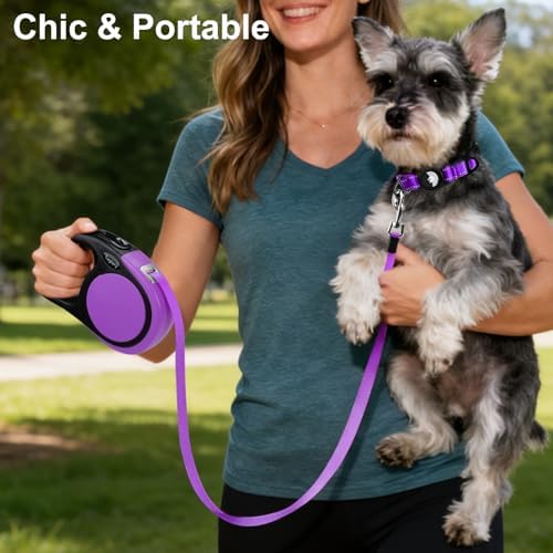Taglory Retractable Dog Leash, One-Handed Brake, 16ft, Up to 44 lbs, Purple