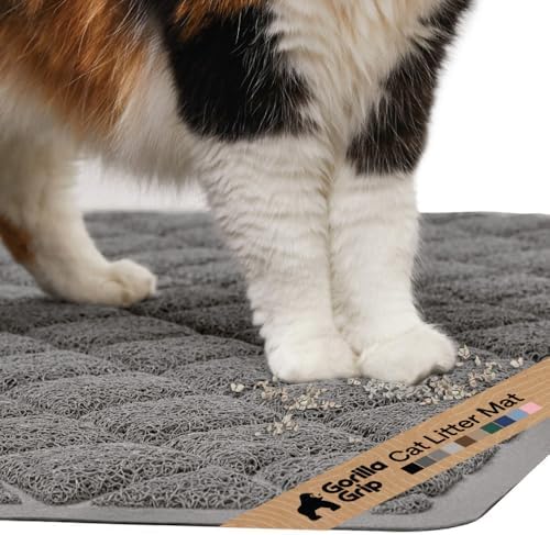 GORILLA GRIP Cat Litter Box Mat, Coiled Mesh Trapping Mats, 17x11 Gray
