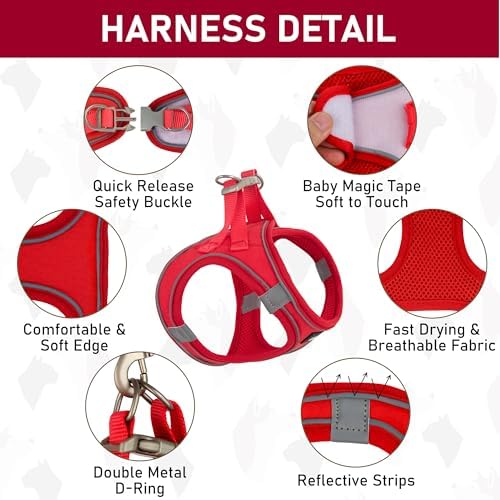 GAMUDA Small Pet Harness Collar and Leash Set, Step in No Chock No Pull Linen Fabric Soft Mesh Dog Vest Harnesses Reflective for Dogs Puppy Cats Kitten Rabbit (Red, XXS)