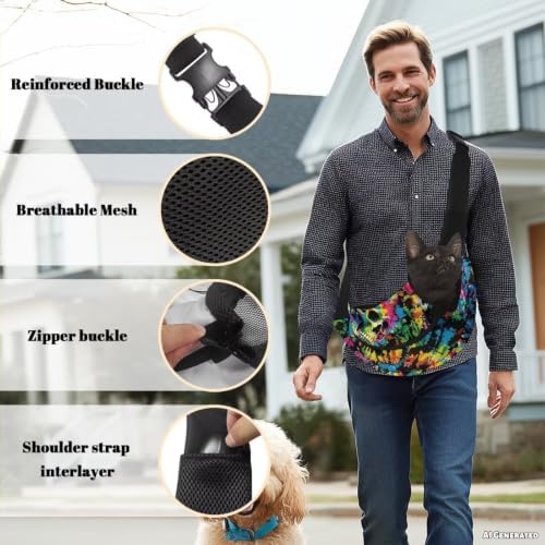 COEQINE Rainbow Gothic Pet Carrier Sling for Small Dogs Puppy Bag Travel
