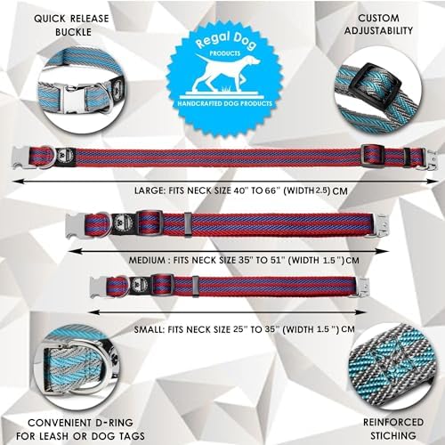 Regal Dog Products Twill Dog Collar, Small Red/Blue Stripe