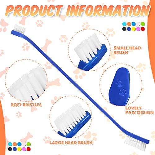 Potchen 100 Count Dog Toothbrush Bulk Dual Headed Pet Toothbrush Kit Soft Bristles Long Handle Double Sided for Dog Grooming Puppy Pet Large Small Teeth Cleaning Dental Oral Care, 10 Color
