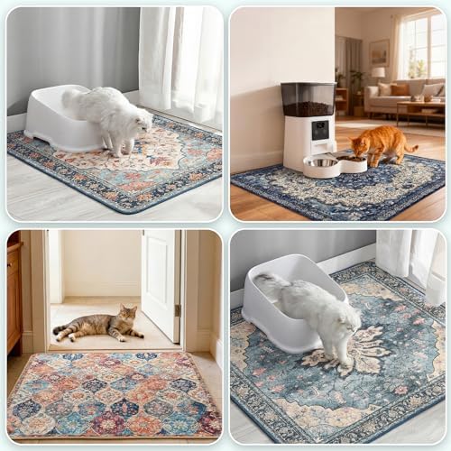 Hompet Cat Litter Mat 2 Pack, 36x48 Machine Washable Trapping Mats for Cats, Super Absorbent & Urine-Proof Cat Litter Box Mat for Floor, Waterproof & Non Slip Kitty Litter Rug