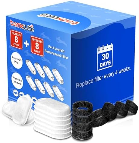 Official Tomxcute Cat Water Fountain Replacement Filters (8+8 Pack)