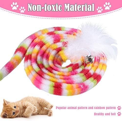 Sumind 6 Pcs Cat Toys Snake Cat Teaser Wand Toy with Feather and Bell