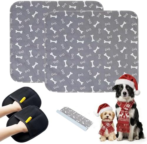 Puppy Pee Pads with Pheromones, Washable Puppy Training Pads for Dogs Reusable Puppy Potty Pads for Dogs and Cats(with Pet Hair Removal Gloves)