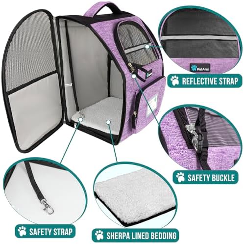 PetAmi Dog Backpack Carrier Airline Approved Cat Pet Puppy Bag, Purple