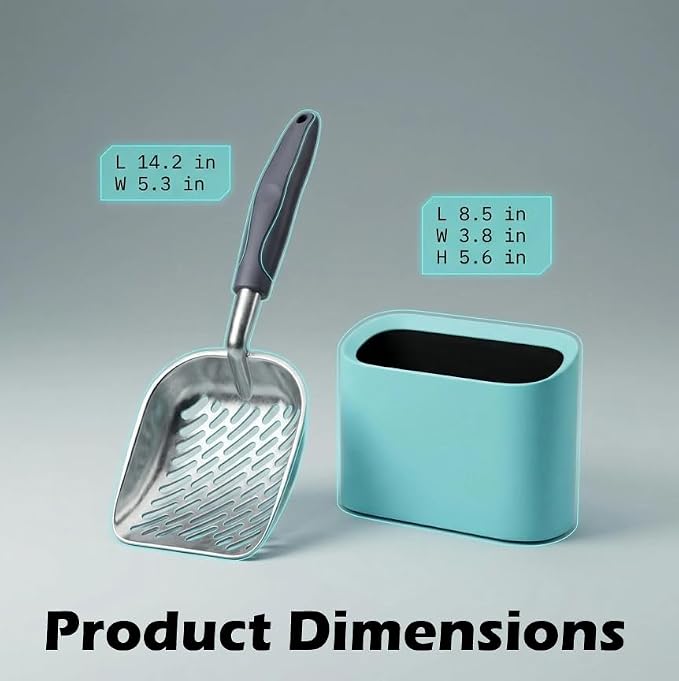 Aluminum Cat Litter Scoop in Holder, Non-Stick Cat Poop Scooper with Holder, Fast Sifting Kitten Poop Lifter and Caddy | Aluminum Cat Litter Scoop in Holder