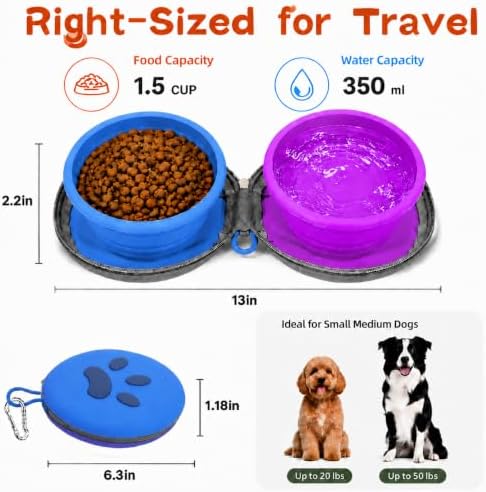 2-in-1 Collapsible Dog Travel Bowl Portable Silicone Carabiner