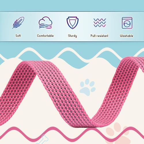 Reflective Dog Collar and Leash Set, Nylon Dog Leash with Heavy-Duty Steel D-Ring, Adjustable with Quick Release Buckle for Medium Dogs, Pink M