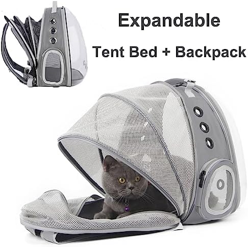 Back Expandable Cat Backpack Carrier, Fit up to 12 lbs, Space Capsule Bubble Window Pet Carrier Backpack for Kitten Bunny Rabbie and Small Puppy Grey