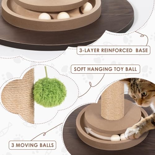 41.5" Tall Cat Scratching Post, Canna Leaf Cat Scratcher with Sisal Rope & Interactive Toys for Indoor Cats