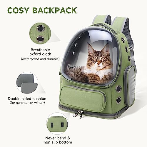 Cawypety Cat Backpack Carrier, Breathable Cat Carrier Large Space Bubble Pet Backpack for Kitty Small Dog up to 15lbs, Transparent & Foldable Pet Carrier for Travel Hiking