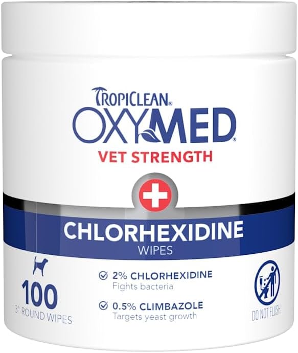TropiClean OxyMed Chlorhexidine Dog Wipes, Gentle & Effective, 100ct