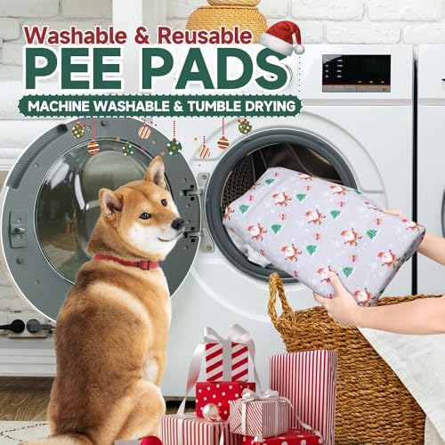 Aitmexcn Christmas Washable Pee Pad for Dogs, 2PCS 48x48in Xmas Super Absorbent Reusable Puppy Pads Pet Training Pads, Waterproof mats for Playpen, Crate, Whelping Box, Potty Training