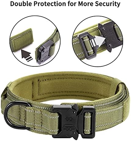 Reflective Tactical Dog Collar Adjustable for Training and Service K9 Dog Collar with Military Nylon Heavy Duty Metal Buckle and Control Handle for Medium and Large Dogs,1.5" Width Green L