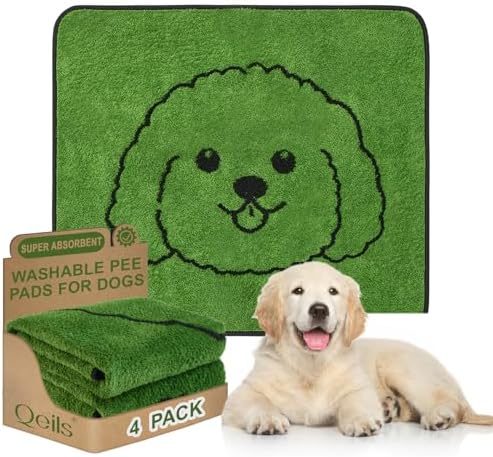 Qeils Reusable Puppy Pads , Washable Pee Pads for Dogs 30" x 34" 4 Pack