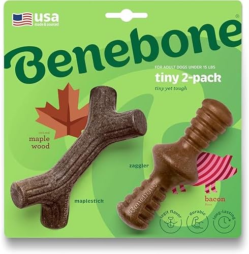 Benebone 2-Pack Maplestick/Zaggler Durable Dog Chew Toys, Dog Bones, Tiny