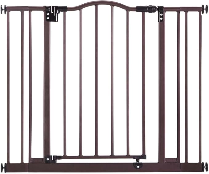 MyPet Windsor Arch Hold-Open & Auto-Close Pressure-Mount Pet Gate: Heavy-Duty Steel Gate 28.5in Tall Comes with Two 5in Extensions from 28in to 38in Wide in Matte Bronze