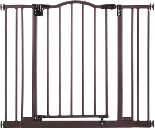 MyPet Windsor Arch Hold-Open & Auto-Close Pressure-Mount Pet Gate: Heavy-Duty Steel Gate 28.5in Tall Comes with Two 5in Extensions from 28in to 38in Wide in Matte Bronze