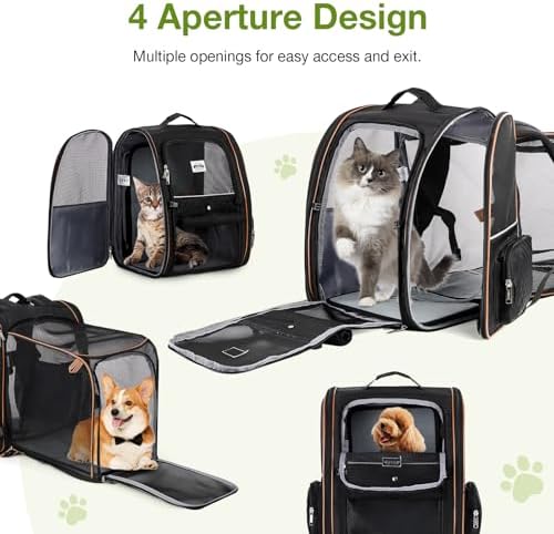 Large Cat Backpack Carrier Expandable Pet Carrier Backpack for Small Dogs Medium Cats Fit Up to 18 Lbs, Dog Backpack Carrier, Foldable Puppy Backpack Carrier for Travel,Black