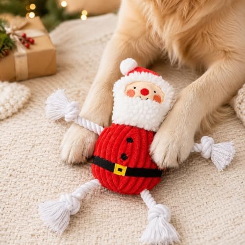 Pearhead The Real Santa Claus Holiday Dog Toy, Durable Corduroy Rope Toy