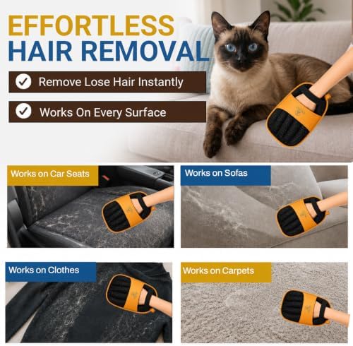 Pet Hair Remover Glove for Dogs & Cats - Reusable Double-Sided Electrostatic Grooming Mitt for Couch, Car Seats, Furniture, Bedding & Clothing - Washable Fur & Lint Removal Tool (1 Pack) Orange