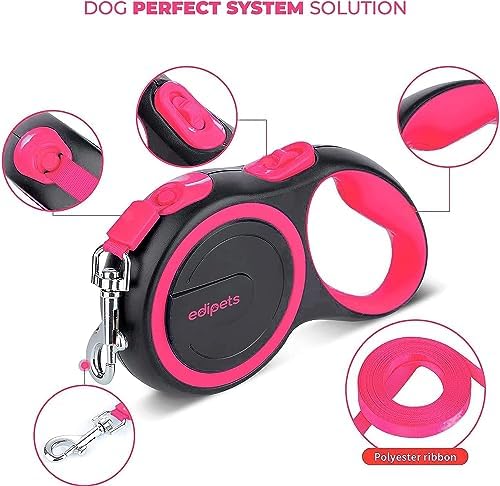 Retractable Extendable Dog Leash, 3, 5 and 8 Metres, Flexible Tape for Training and Walking, with Lock and Brake, Design and Comfortable Grip (5 Metres Over 20 kg, Pink)