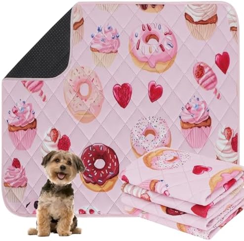 IEUUMLER Washable Pee Pads for Dogs, 2 Pack Cake Pattern Reusable Waterproof Puppy Potty Pads, Non-Slip Absorbent Pet Training Pads for Playpen Crate Bed EU015 Pink Cake, 36x24