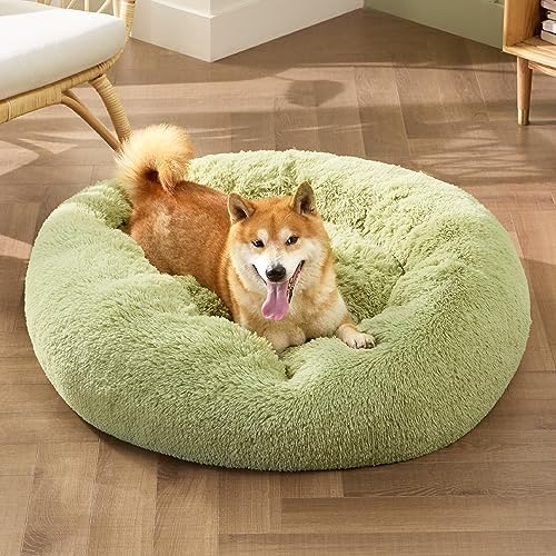 Bedsure Calming Dog Bed Medium Size Dog Donut Washable Pet Bed,30ins Green