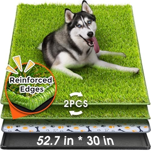Hompet Dog Grass Pad with Tray Large, 52.7"x30", 2 Reusable Artificial Turf for Dogs Potty, Waterproof Non-Slip Washable Pee Pads, Quickly Absorbency Portable Dog Litter Box for Indoor/Outdoor Use