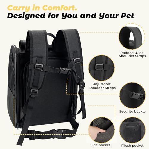 Zavothy Cat Backpack Carrier – Expandable Airline Approved Pet Travel Bag for Cats & Small Dogs, Breathable Mesh Pet Carrier Backpack with Padded Base (Black)