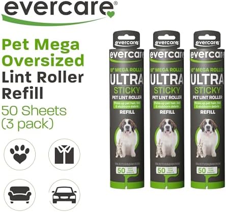 Evercare Pack of 3 All-Purpose Pet Mega Oversized Lint Roller Refills, 50 Sheets Each