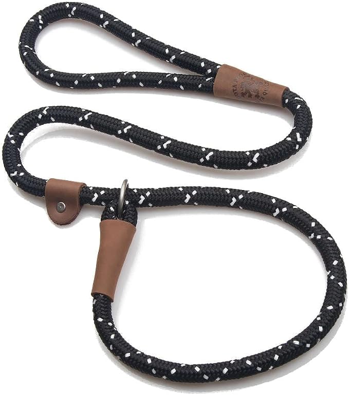 Mendota Pet Slip Leash - Dog Lead and Collar Combo - Made in The USA - Night Viz Black, 1/2 in x 4 ft - for Large Breeds