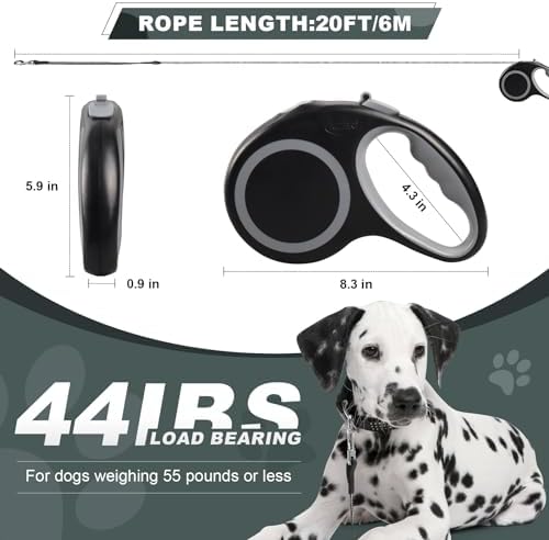 Retractable Dog Leash, 20 FT Dog Walking Leash for Small Medium Dogs up to 44 lbs, Heavy Duty No Tangle (Black)