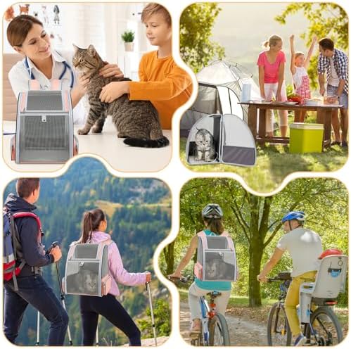 Cat Backpack Carrier Large Pet Backpack for Small Dog Medium Cat Puppy Kitten Bunny up to 15lbs, Ventilated Mesh Dog Collapsible Travel Backpack for Hiking Walking Outdoor