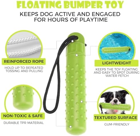 BINGPET Dog Float Bumper Toy 2 Pack,9.3 Inch Detachable Treat Dispensing Puzzle Toys,Training Dummy Retrieving Bumpers Summer Pool Toy Tug Game,Interactive Toys for Medium Large Dogs(Red & Green)