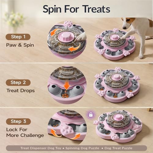 KADTC 3-Level Dog Puzzle Toy, Spin to Release Treat Dispenser, Slow Feeder