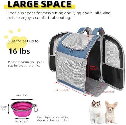Cat Backpack Carrier - Large Space, Breathable Mesh, Anti-Scratch, Reflective Strip - Foldable Pet Carrier for Travel, Hiking & Outdoor Activities - Fits Cats & Small Dogs (Blue, X-Large)