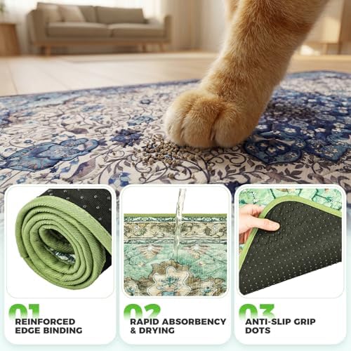 Hompet Cat Litter Mat 2 Pack, 20x60 Large Machine Washable Trapping Mats for Cats, Super Absorbent & Urine-Proof Cat Litter Box Mat for Floor, Waterproof & Non Slip Kitty Litter Rug