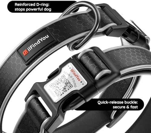 Personalized Dog Collar with QR Code Dog Tag, Oxford Black M