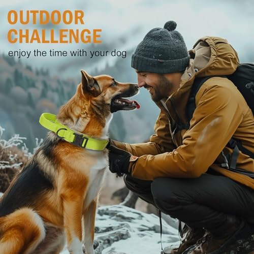 HYDEME Tactical Dog Collar, Alpine Loop Adjustable Military Training Nylon Dog Collars with Handle and Reflective for Small Medium Large Dogs, with Airtags Protective Case & Patches.(M,GrassGreen)