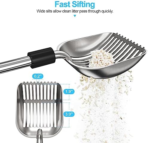 Depets Cat Litter Scoop, Long Handle Metal Litter Scooper - No Bending