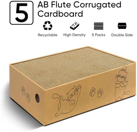 Cat Scratcher, 5 Packs in 1 Cardboard Box Cat Scratching Pad, Large