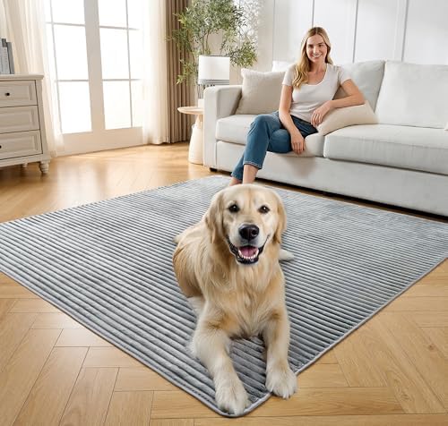 FunFurry Flannel Washable Pee Pad for Dogs - 1 Pack Reusable Dog Pee Pads Extra Large, Fast Absorb Pet Playpen Mat with Non-Slip Back, Waterproof Puppy Training Pad. (Light Grey, 72" X 72")