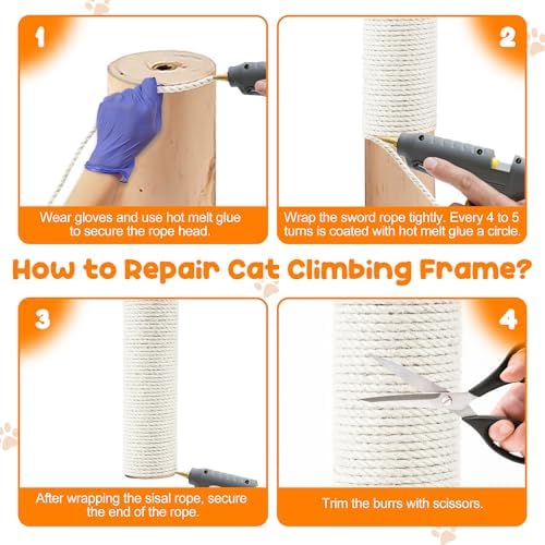 262FT 1/4 Inch Cat Scratching Sisal Rope for Cat Trees & Posts