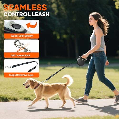 Twoear 30FT Retractable Dog Leash for Medium & Large Dogs up to 110 LBS