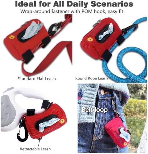 Dog Poop Bag Holder for Leashes doggie bag holder (Red)